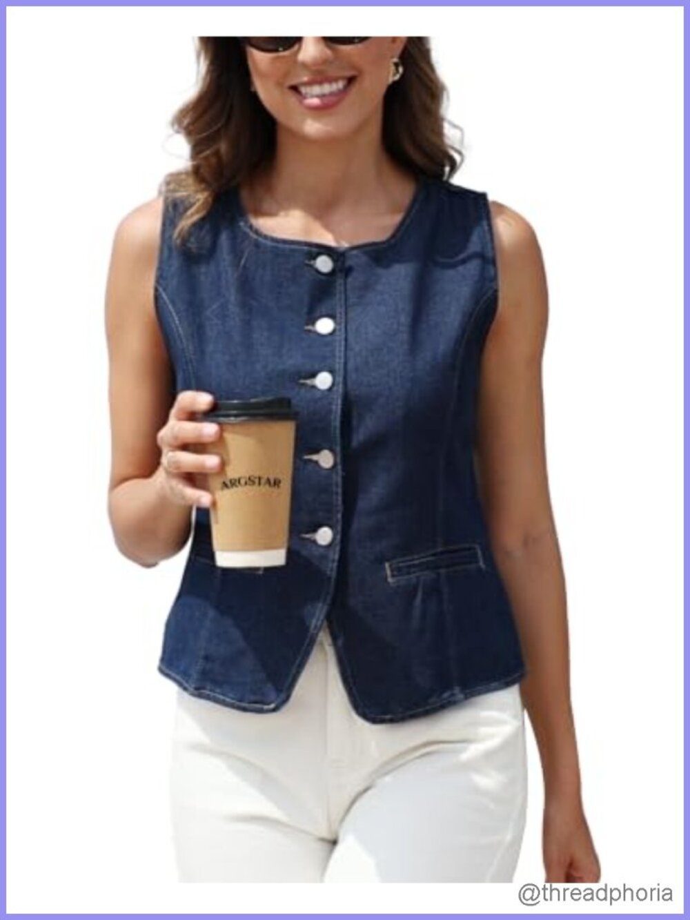 Women's Denim Vest Sleeveless Button Down Jean Vest